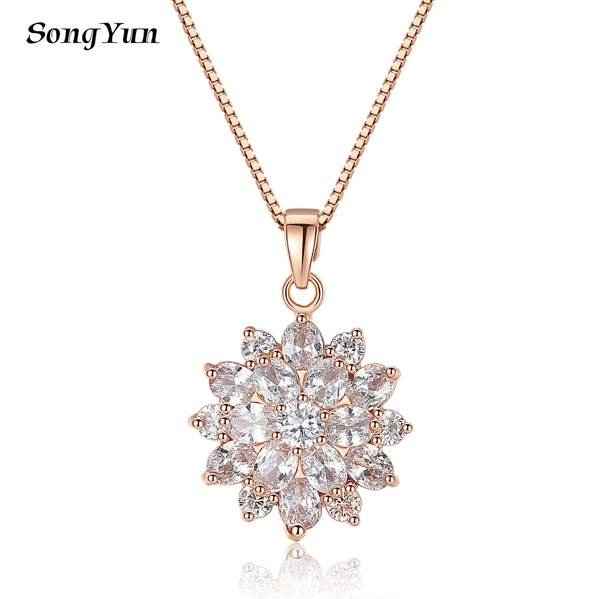 

SongYun Jewelry Manufacturer MHT Fashion Pendant Necklace Copper Zirconia Jewelry Flowers Necklace Accessories