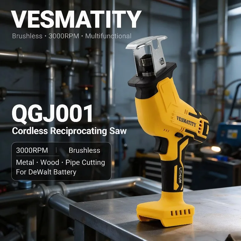 Cordless 3000RPM Reciprocating Saw Brushless Electric Saw Multifunctional Metal Wood Pipe Cutting Saw For Dewalt Battery