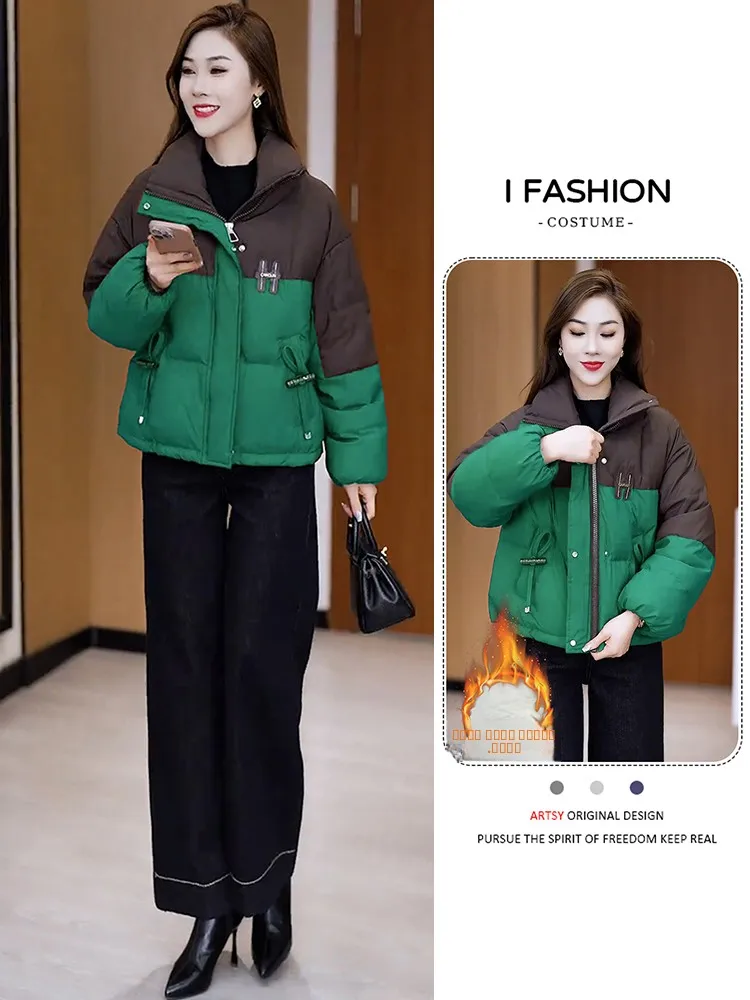 

Casual Sli ort Cotton Jaet Women's plus Size Warmth Outerwear Korean Sle Thiened Zipper Closure Color