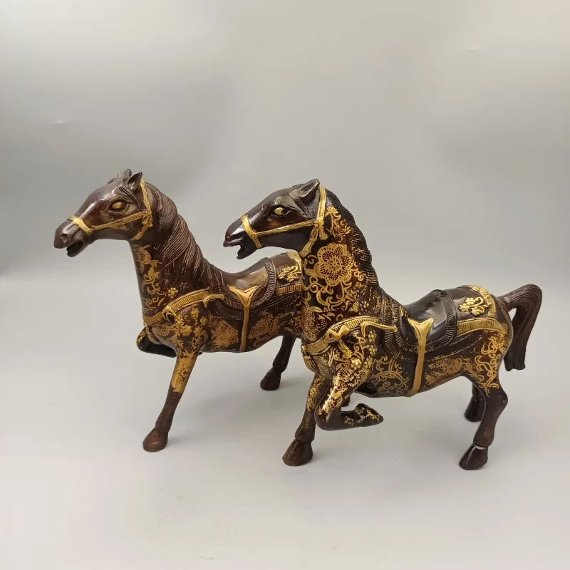 Antique Bronze Collection Copper Ornaments Red Copper Gilding Win Instant Success War Horse Pair Home Decorative Crafts