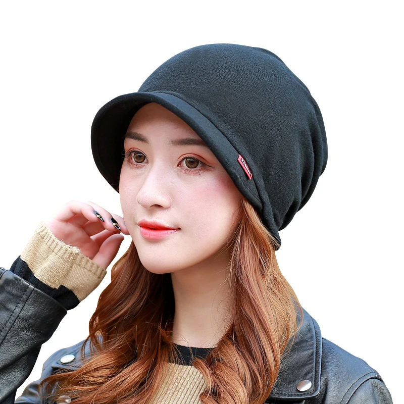 

Cotton Ponytail Cap Winter Hats For Women Turban Hat Female Beanie Stretch Hats Bonnet Winter Cap Ear Windproof Bonnets