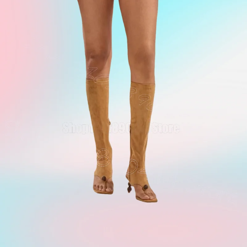 

Brown Suede Flip Flop Strange Style Heels Boots Side Zipper Women Shoes Fashion Party Banquet Dating 2026 Zapatos Para Mujere