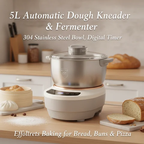 5L Electric Dough Maker with Ferment Function, 200W Dough Mixer Machine with Digital Timer, Stainless Steel Flour Kneading Machine for Pizza Bread, 110V US Plug