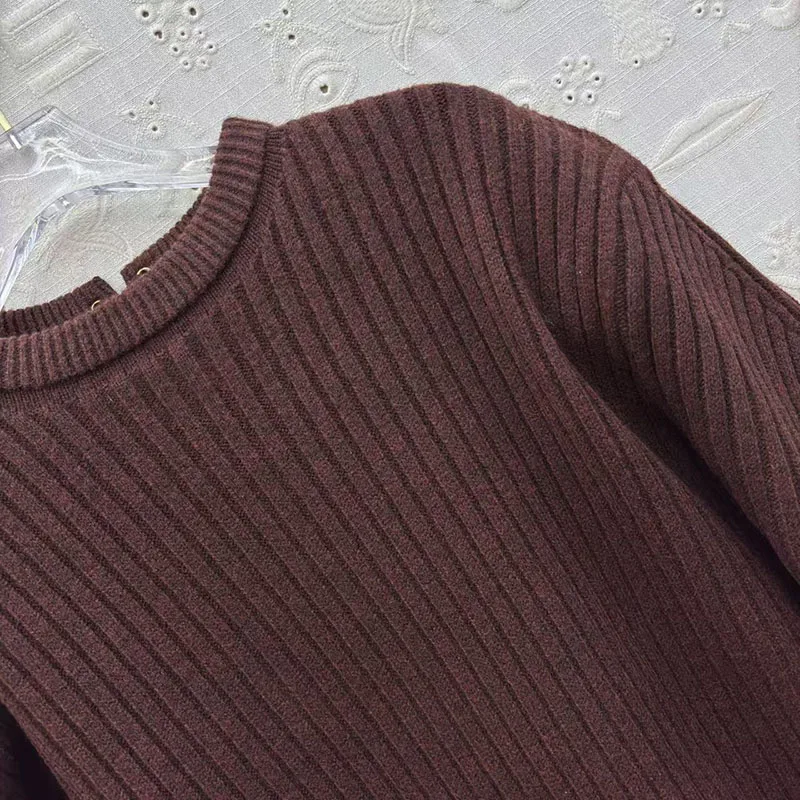 سترة نسائية، بلوفر خلفي برباط أمامي، بلوزة متماسكة عصرية برقبة دائرية وأكمام طويلة، بلوزة من مزيج الصوف عالي الجودة، 2025، y2k