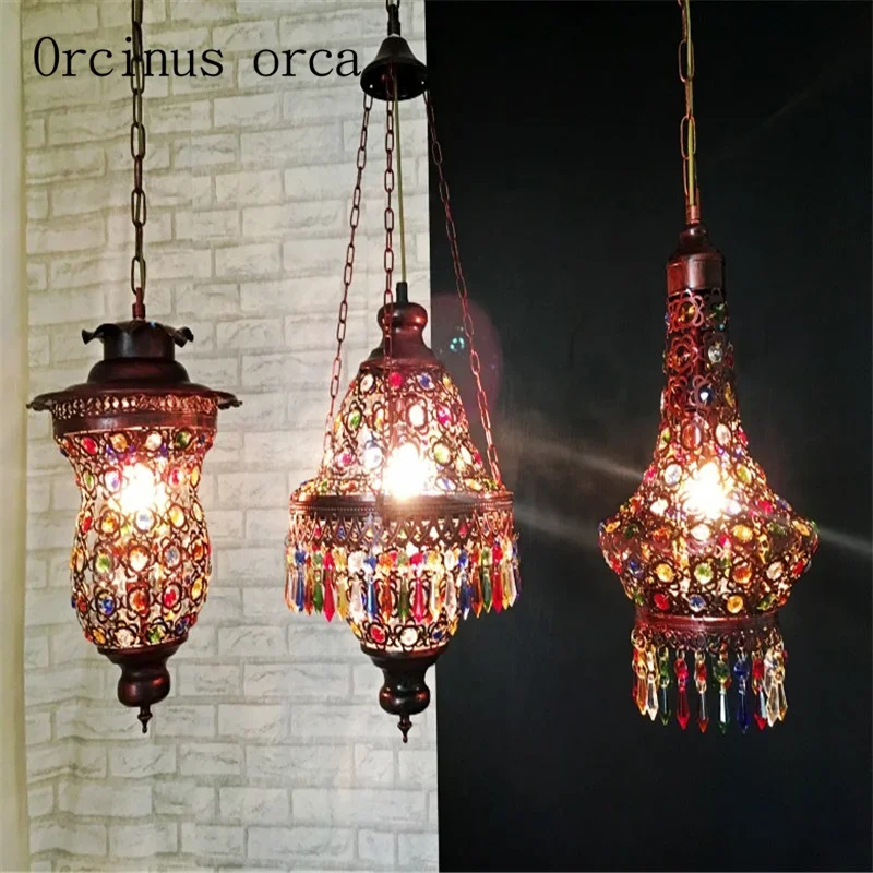 

Southeast Asia Thai style color crystal chandelier Mediterranean Bohemia restaurant lights Postage free