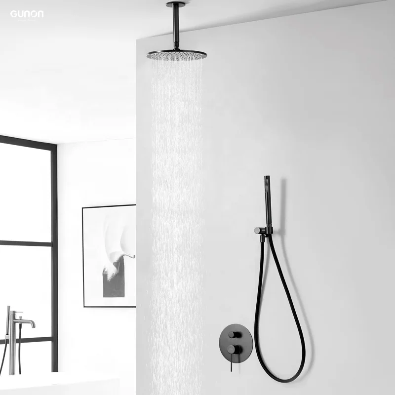 Ceiling rain shower system with electroplated chrome with handheld shower and shower faucet valve accessories