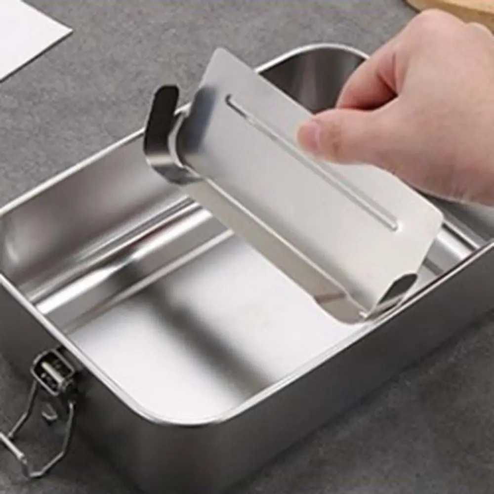 Rectangular 304 Stainless Steel Lunch Box Separated Removable Partitions Food Container with Sealing Strip Leakproof #3