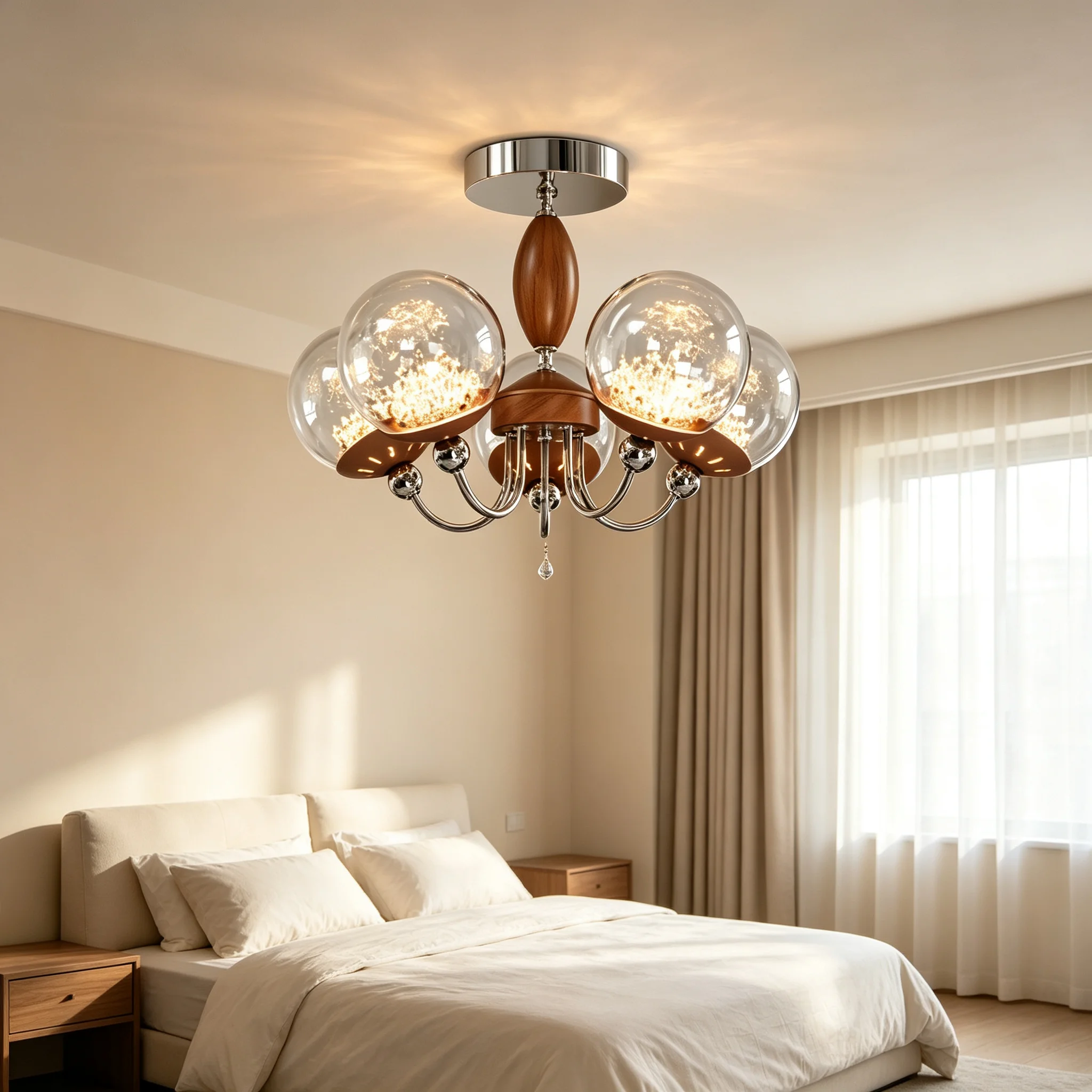 Creative 5 Heads Glass Ball Pendant Lights Dining Table Bedroom Foyer Dining Room Decoration Led Light Fixture Home Illumination