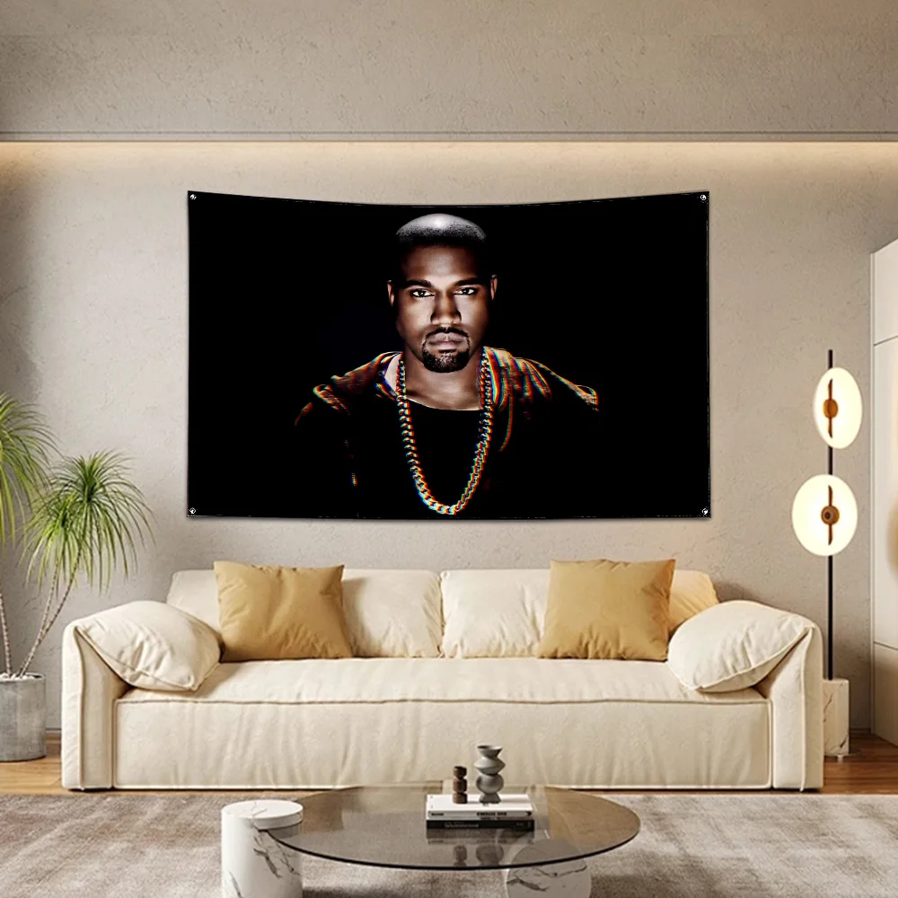 Pop Rapper Kanye West Flag Polyester Digital Printing Banner 4 Sizes for Garage Wall Art Out Door Decoration With Brass Grommets