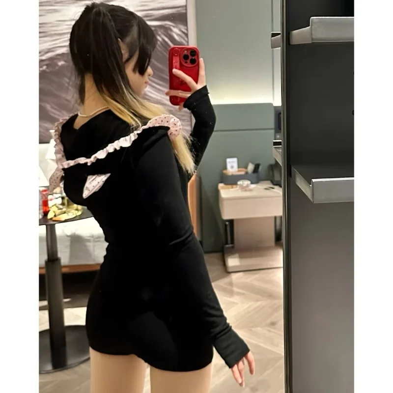 Women Japanese Kawaii Bunny Ear Color Block Romper Slim Fit Sexy Niche Design Shorts Jumpsuit Cute Harajuku Outfit
