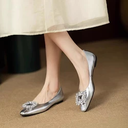 Women's Flats Square Rhinestone Boat Shoes Black Slip on Flat Shoes Faux Suede Shallow Low Heels Dress Shoes Zapatos Mujer