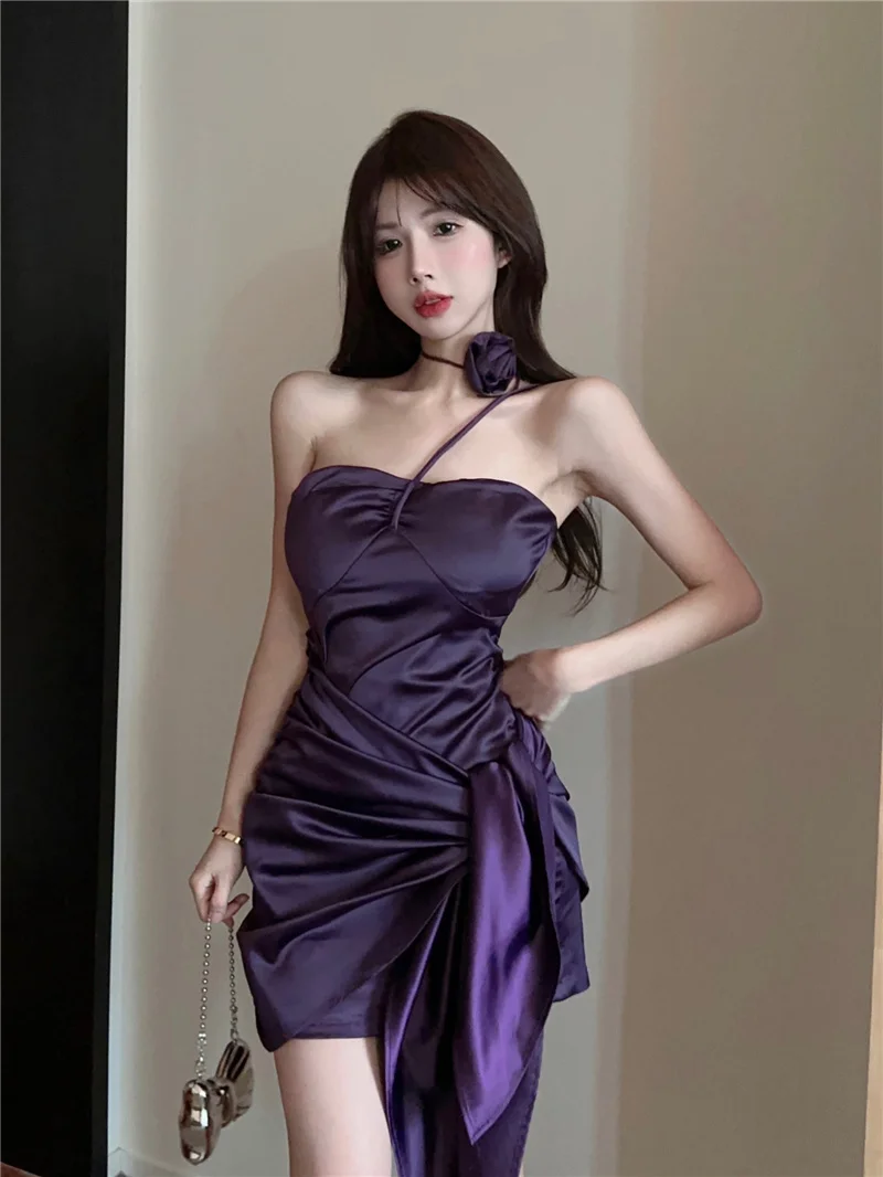 مثير ort الحرير الساتان Ne معلقة الدكتور المرأة الصيف جديد Sle أنيق Strapl الدكتور ألف خط تنورة لون نقي لباس غير رسمي