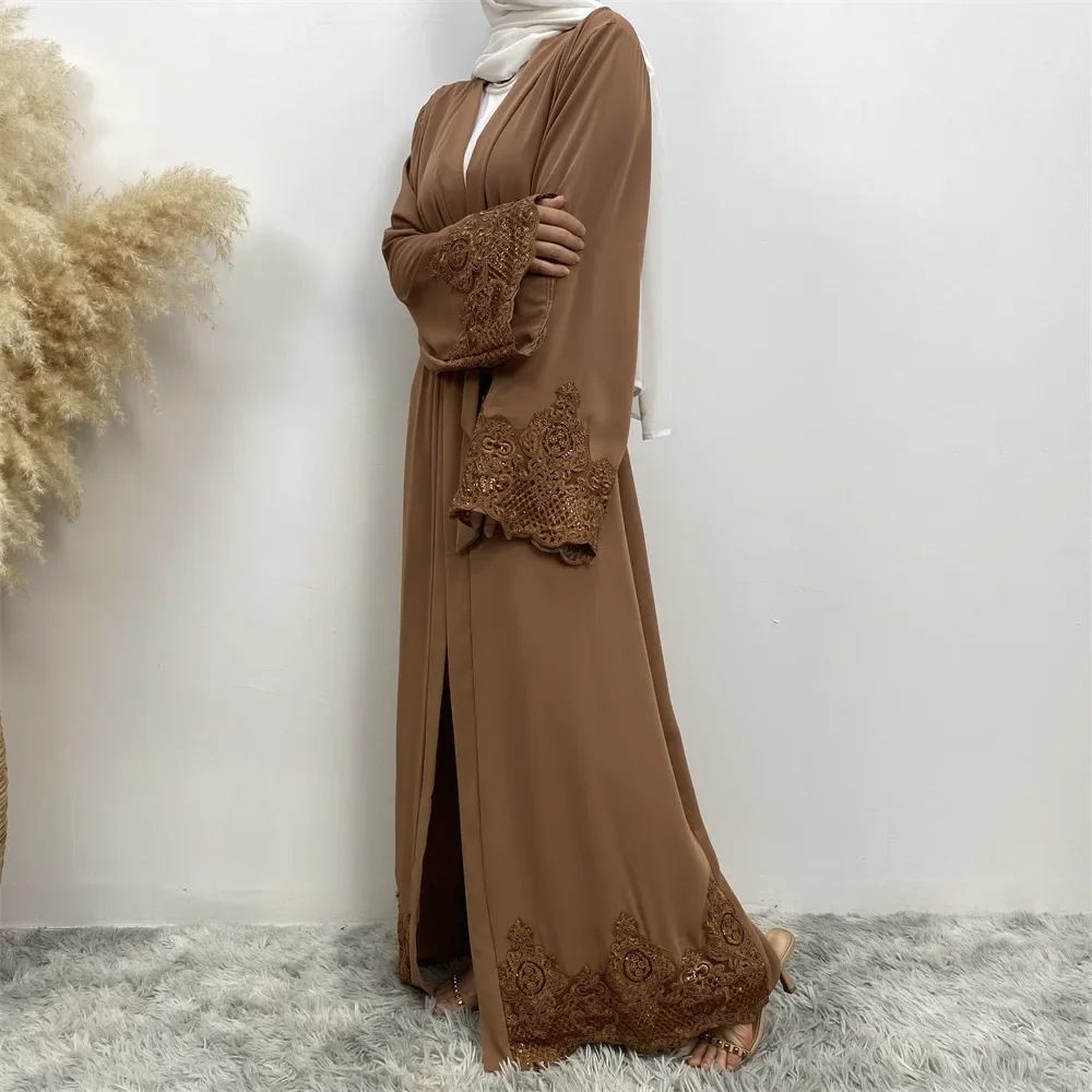 Nuevas mujeres musulmanas cárdigan abierto Abaya Kimono encaje bordado Abayas largo Maxi vestido Turquía árabe Kaftan Dubai vestidos Eid Ramadán