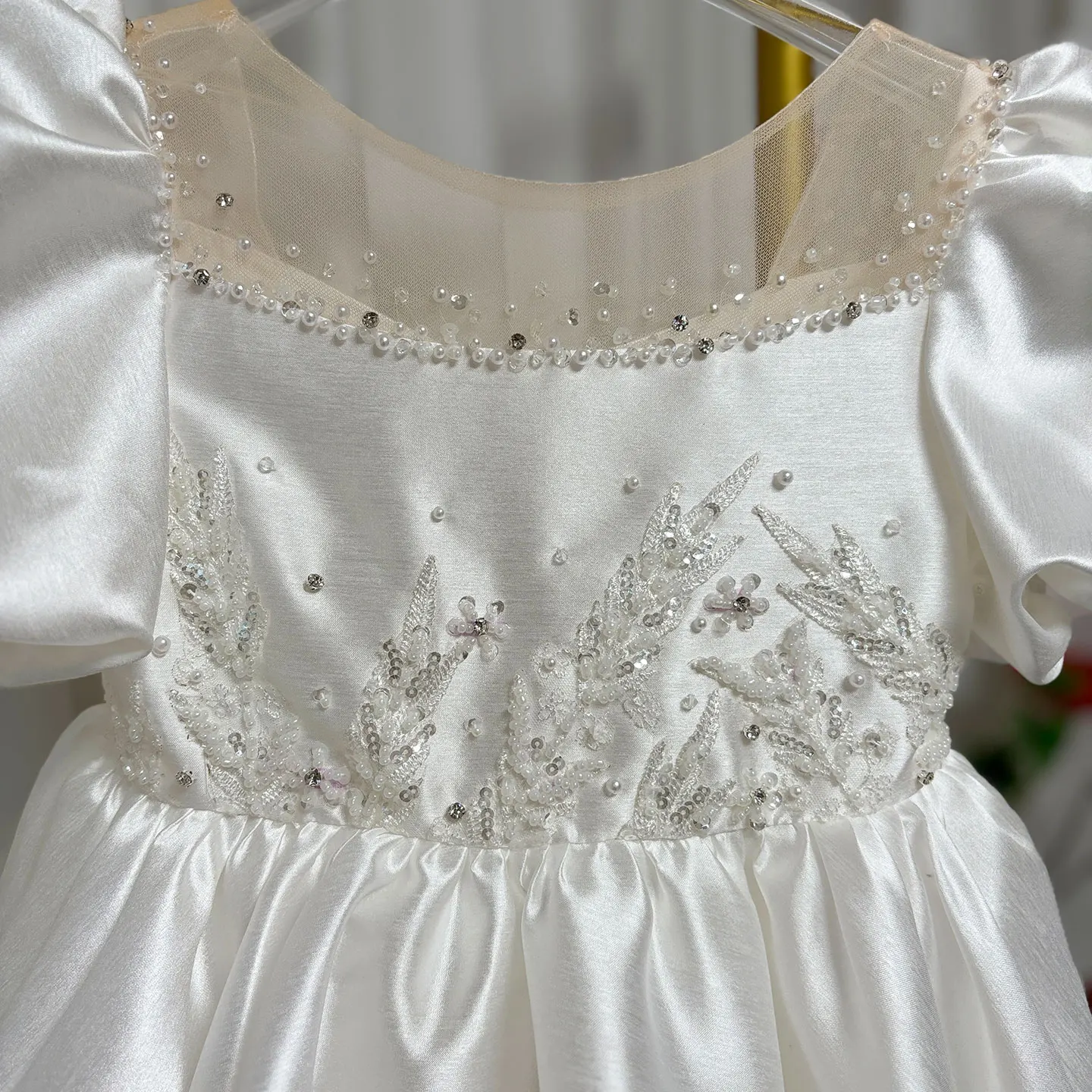 Jill Wish J256 Elegant White Girl Dress Sequined Beading Princess Gown for Kids Wedding Birthday First Communion Party 2025