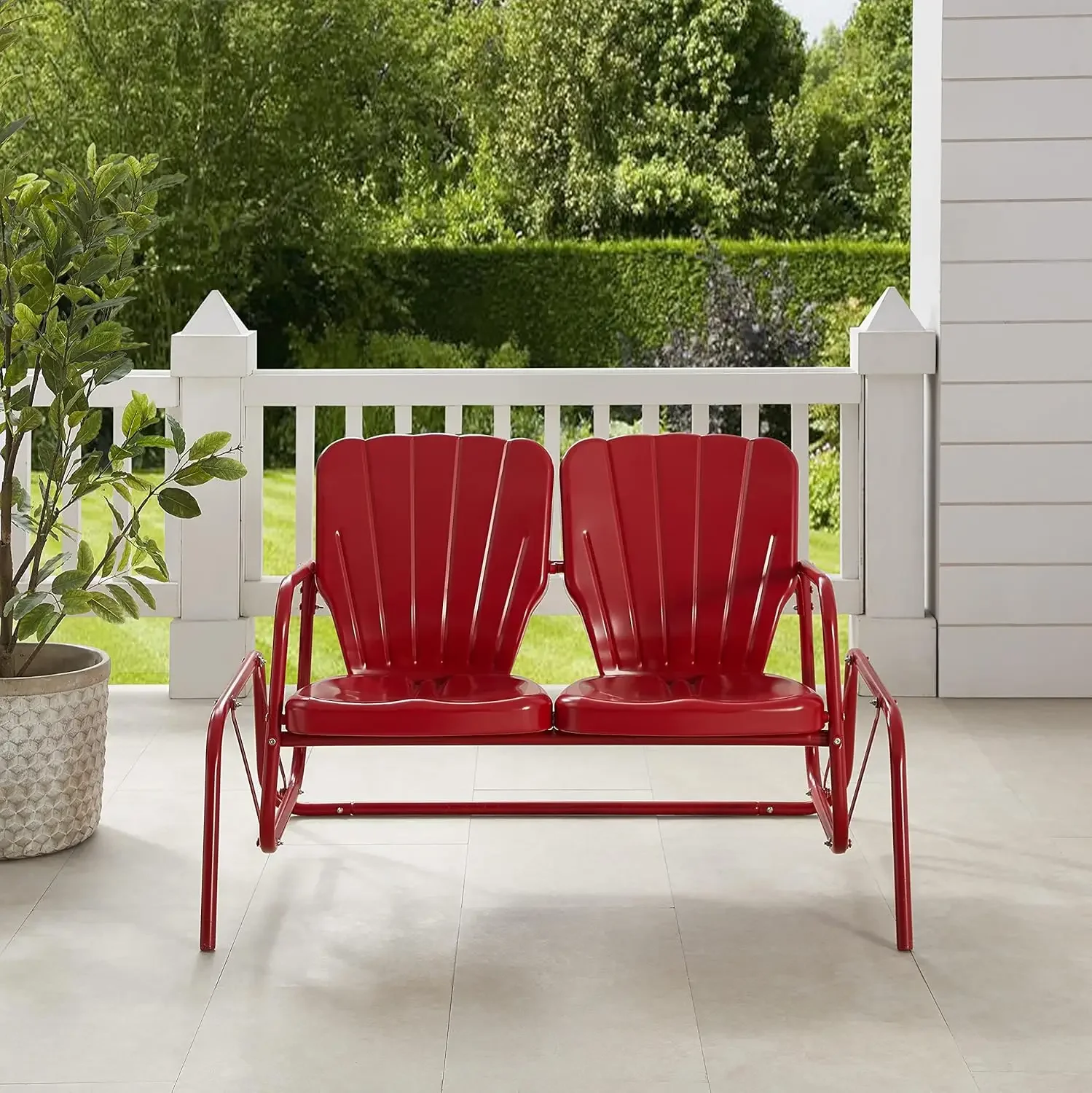 Crosley Furniture CO1032-RE Ridgeland Retro Outdoor Metal Loveseat Glider, Bright Red Gloss