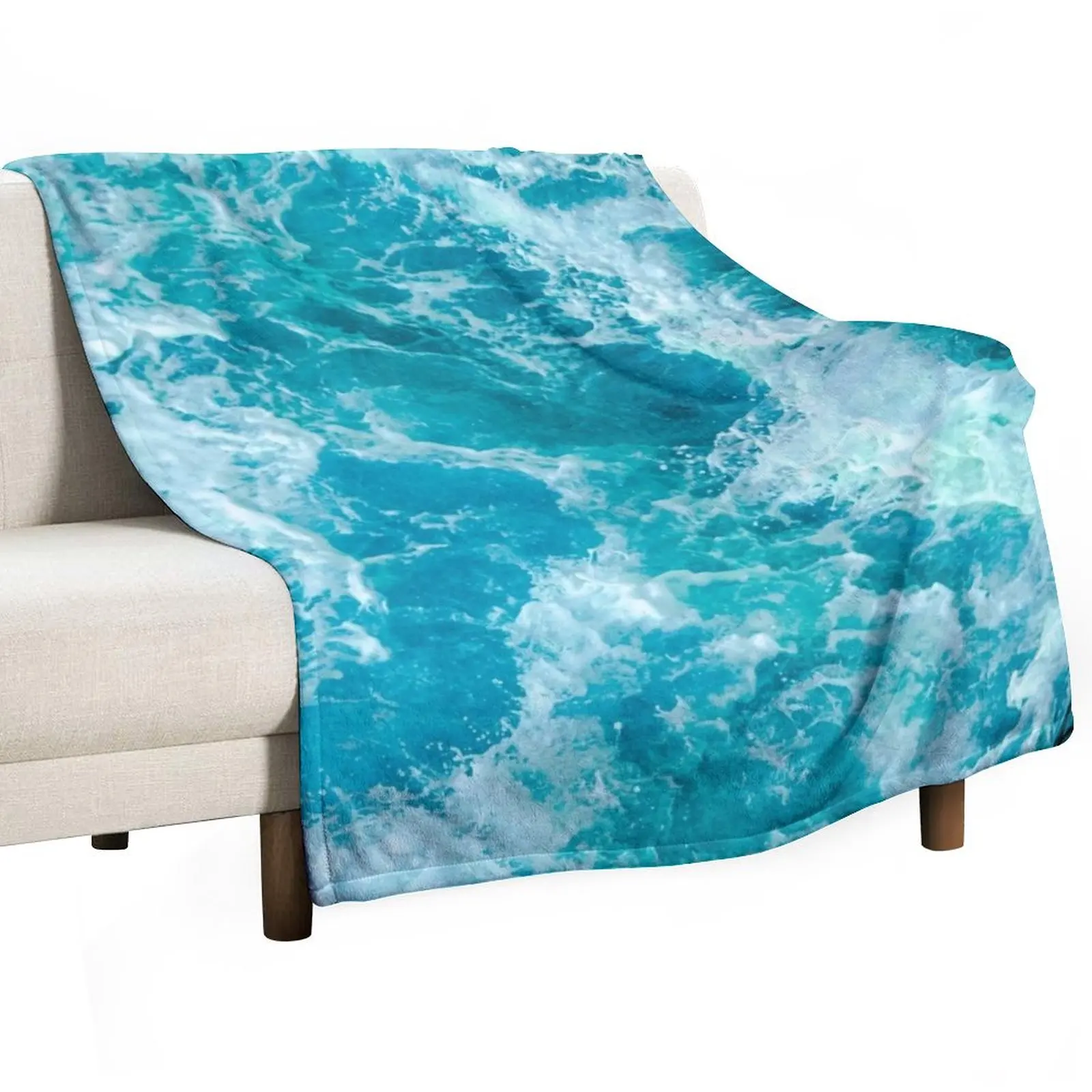 Crush - Turquoise Blue Ocean Sea Waves Throw Blanket For Decorative Sofa Heavy Shaggy Soft Plush Plaid Blankets