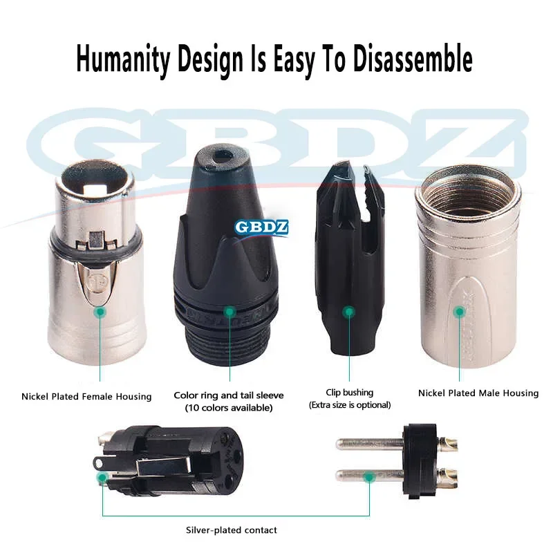 

NC3MXX/F 3-Pin XLR Connector Gold-Plated Audio Terminal Male Female Balanced Plug for Professional Recording Stage Equip