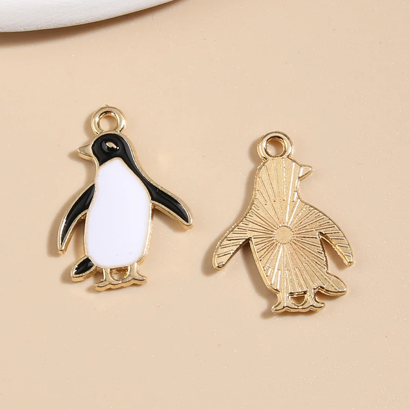 10pcs Gold Color 24x17mm Cute Enamel Penguin Charms Animal Pendant Fit Necklace Earring Handmade Jewelry Making Finding Supplies