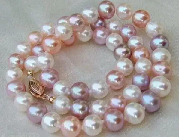 Fashion Picture CHARMING AAA 8-9MM south sea white purple pink PEARL NECKLACE 18 inch