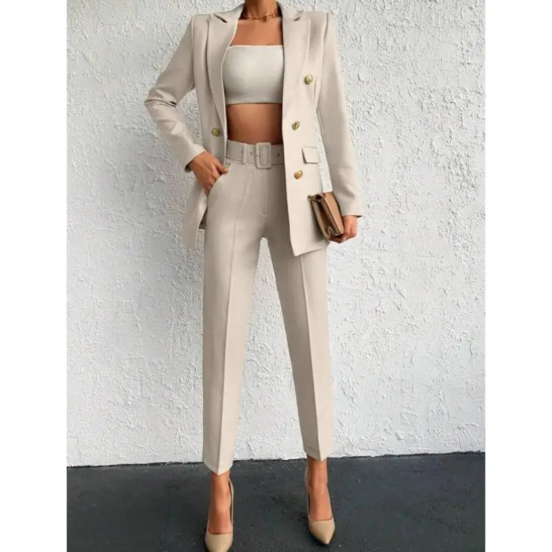 

Cross-Border New Women's Double-Breasted Coat Set Casual Sportswear Autumn Seven-Quarter Sve Brandl NRB556