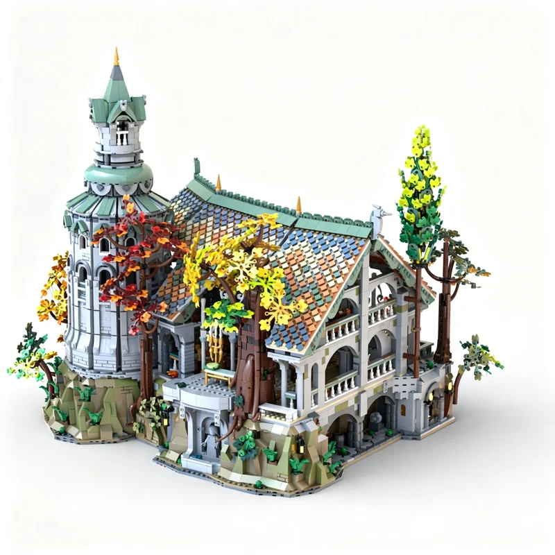 9012pcs MOC Elven Valley Tower Hall Fantasy Medieval Adventure Model Building Blocks Castle Technical Street Scene DIY Toy Gift