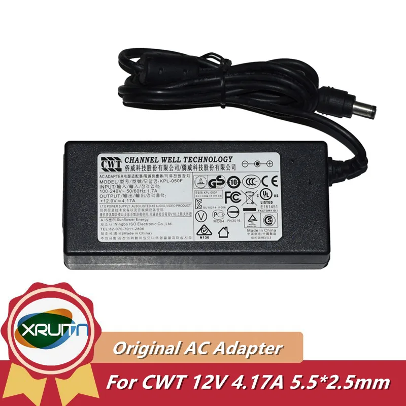 

Genuine CWT CHANNEL WELL TECHNOLOGY AC ADAPTER KPL-050F 12V 4.17A 2.5MM BARREL CONNECTOR