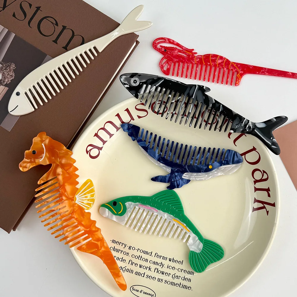 

Ocean Series Acetate Hair Comb Cute Whale Seahorse Anti-static Comb Lobster Fish Hair Tail Combs Hair Care Hair Accessories Gift