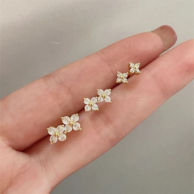 Exquisite Small Round Cubic Zirconia Flower Shape Stud Gold Color Earring for Women Simple Party Wedding Fashion Jewelry AliExpress 36