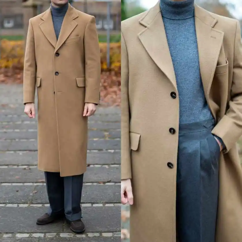 Slim Fit Men Long Coat Single Breasted Wool Blends Business Blazers Exquisite Notched Lapel Winter Warm Overcoat   Customized