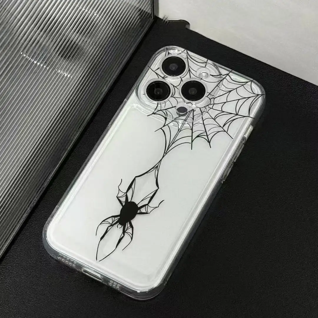 Чехол для телефона с паутиной и пауками для iPhone 16, 15, 14, 13, 12, 11 Pro XS MAX 7, XR 8 7 Plus, прозрачный чехол Fundas
