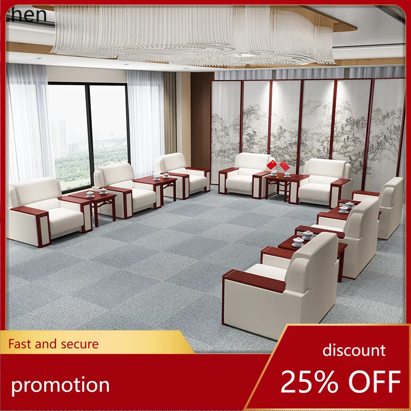 ZML New Chinese Style Reception Sofa Business Fabric Guest Chair Conference Office Coffee Table Set
