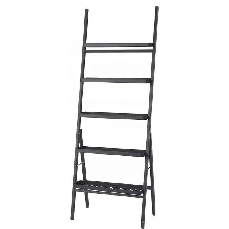 Multifunctional Steel Ladder Flower Stand with Storage Rack Powder Coated Display Shelf for Home Office Garden