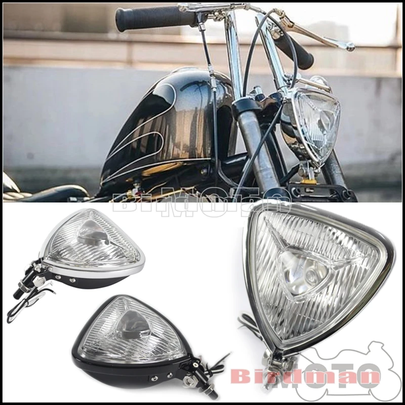 Bobber Chopper Old School Headlight Motorcycle Triangle 12V Spotlight Retro Headlamp For Harley Honda Yamaha Suzuki Kawasaki BMW