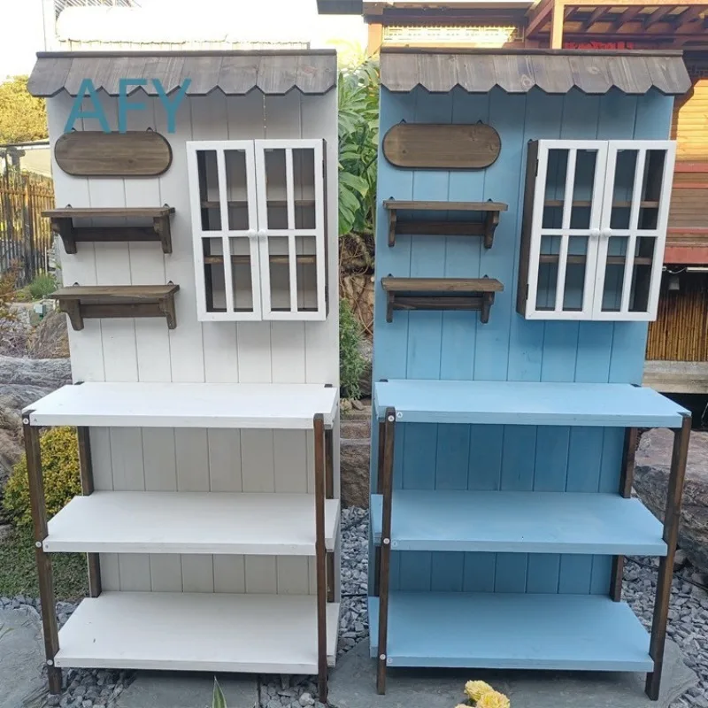 Amazon explosion outdoor retro solid wood gardening workbench table villa courtyard homestay balcony storage flower stand