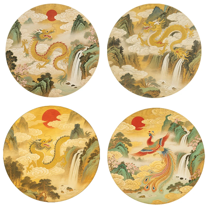 Three Ratels CD371 giant dragon in the sunrise over the mountains Artistic wall stickers for home decoration