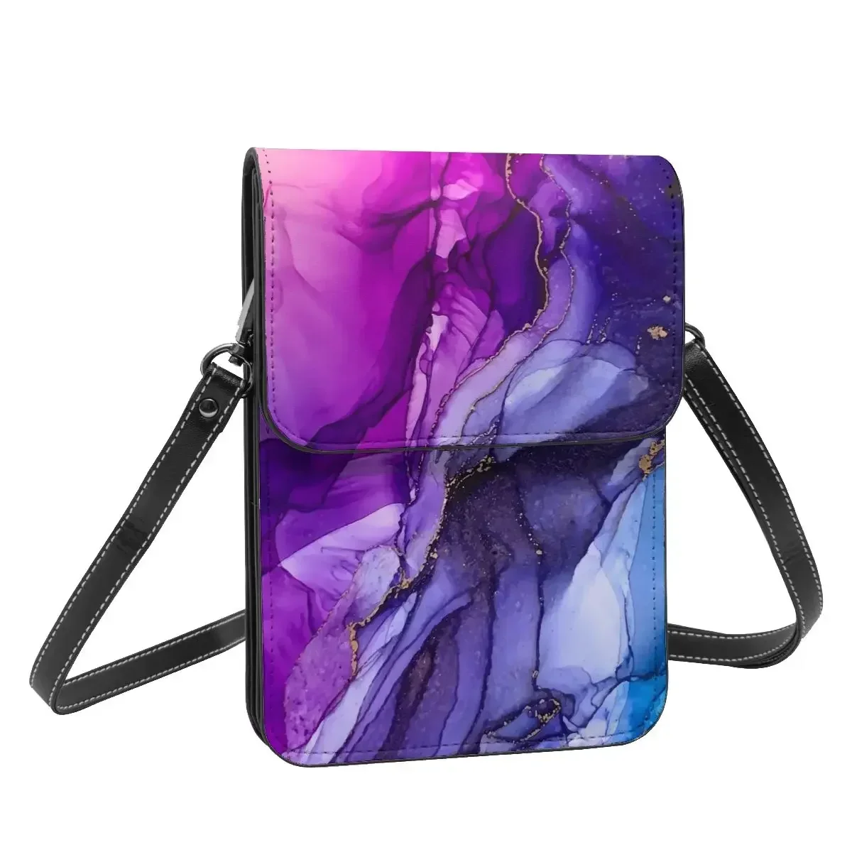 Rainbow Ombre Shoulder Bag Abstract Vibrant Reusable Leather Business Mobile Phone Bag Female Fashion Bags