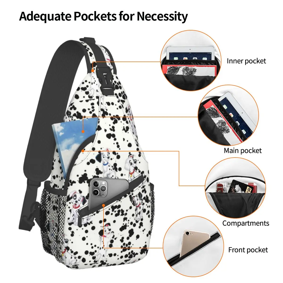 101 Puppies Dalmatian Dog Bust Diagonal Bags Accessories Street For Men Woman Dumpling Bags