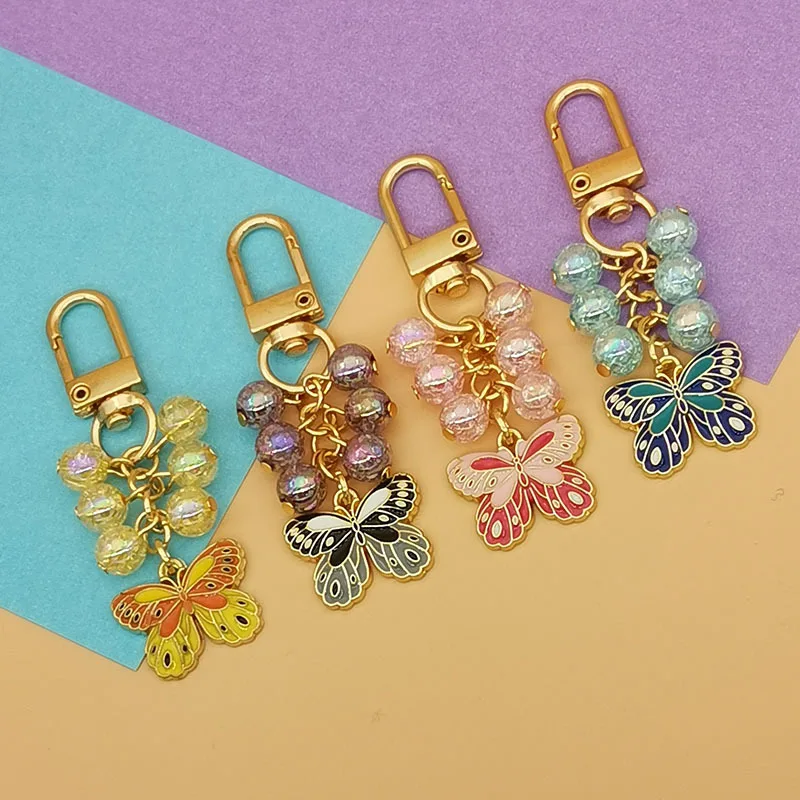 Cute Colored Butterfly Grapes Keychain For Wome Girls Earphone Cover Bag Pendants Charms Keyring Car Key Holder Jewelry Gifts