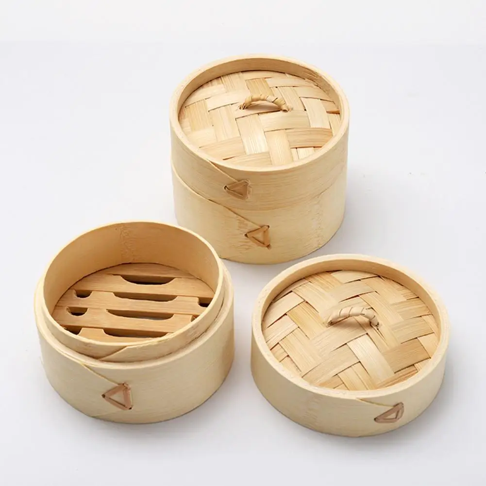Mini Bamboo Steamer Dumpling Steamer Steam Pot DIY Wooden Steamer Fish Rice Vegetable Snack Basket Set Kitchen Cooking Tools