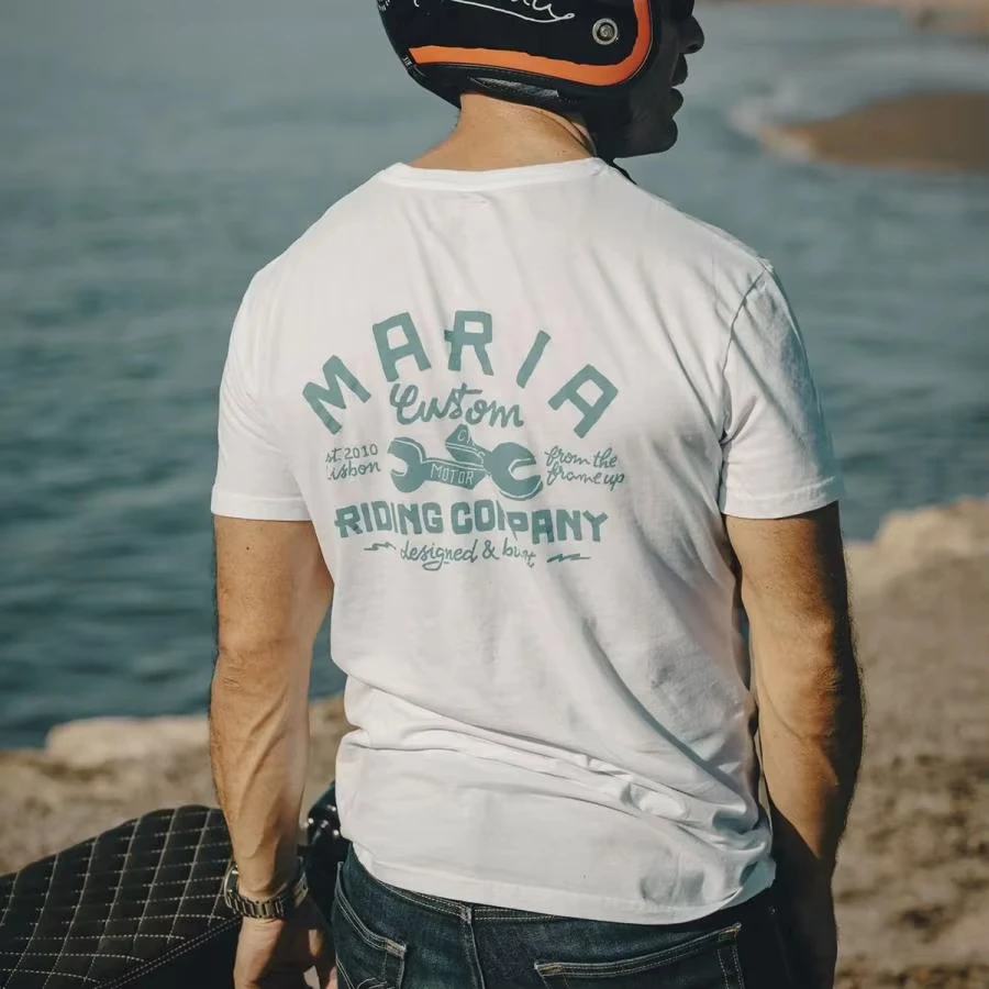 Maria Classic Retro Wrench Motorcycle Trend Brand T-Shirt Cotton Graphic Tee Men Women Summer Streetwear