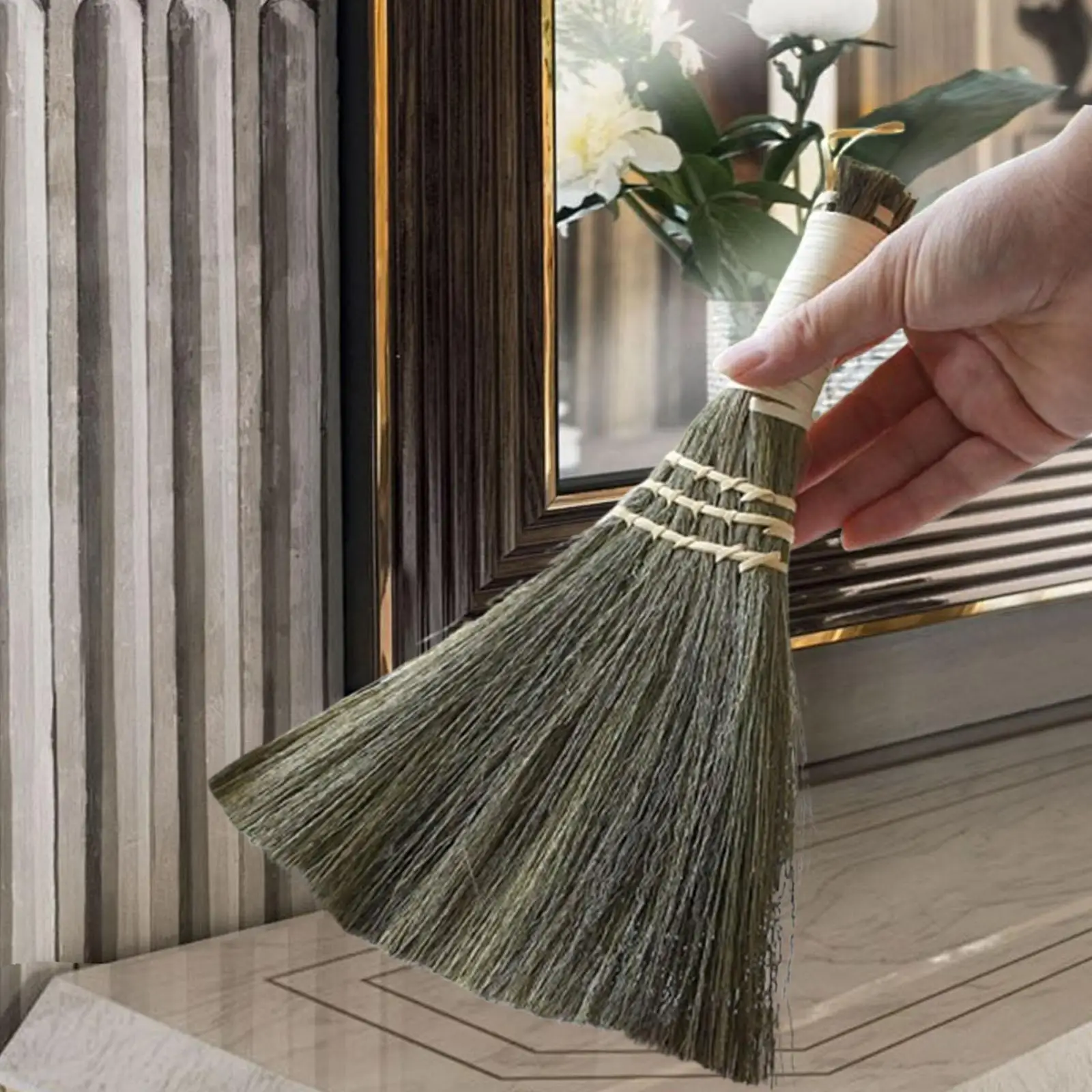 Small Broom Lightweight Miscanthus Cleaning Brush for Car Table Desktop image 2