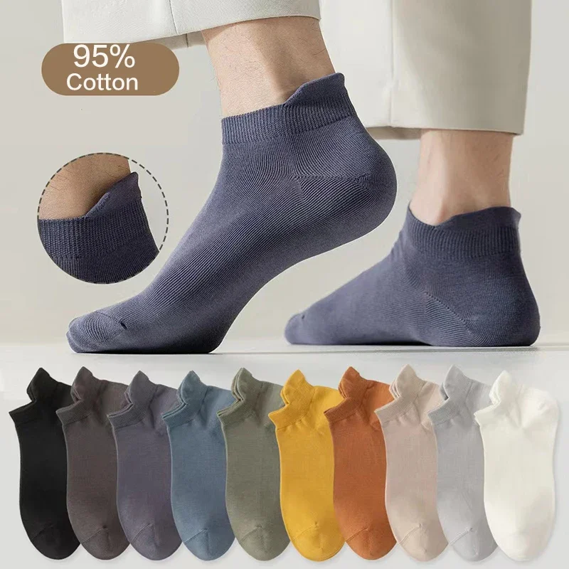 Men Socks High Quality Summer Ankle Socks Thin Solid Color Cotton Breathable Spring Autumn Cotton Short Socks 95% Cotton