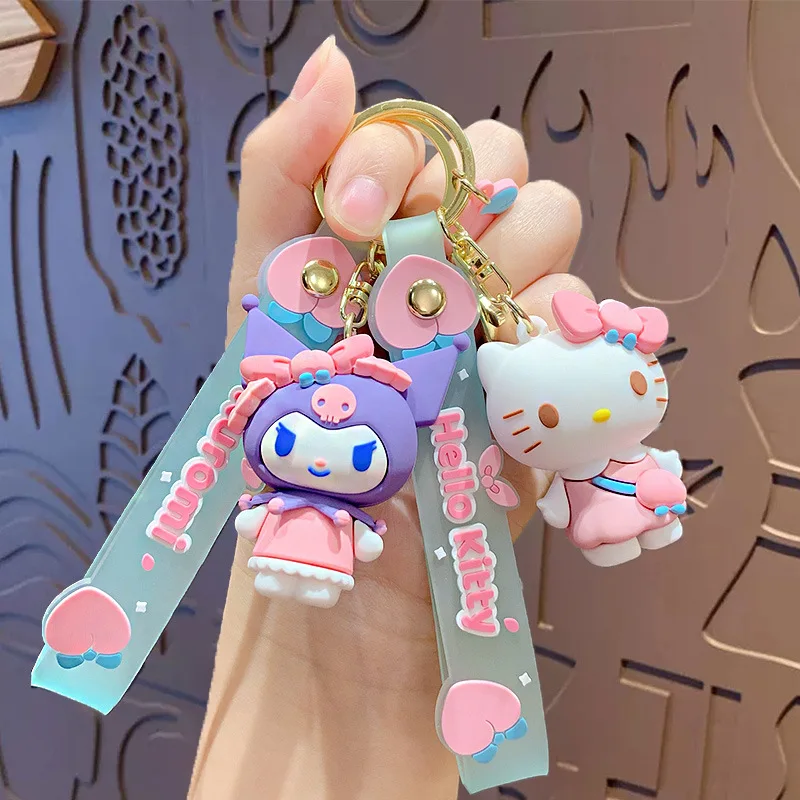 Wholesale Kawaii Sanrio Keychain Kuromi Hello Kitty Pvc Doll Keyring Cartoon Cinnamoroll Backpack Pendant Car Accessories Gift