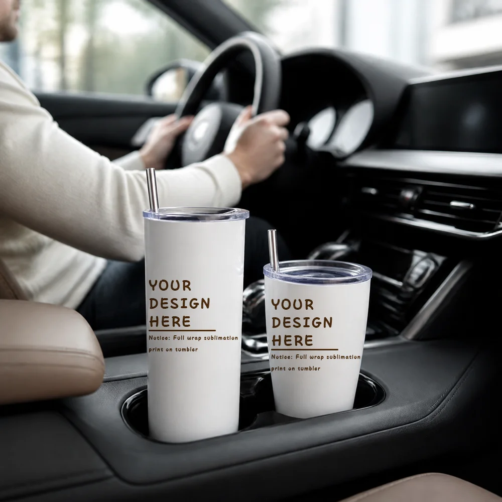 Custom Stainless Steel Tumbler With Lid Straw Full Wrap Sublimation Blank Straight Car Cup Insulated Personalized Coffee Mug