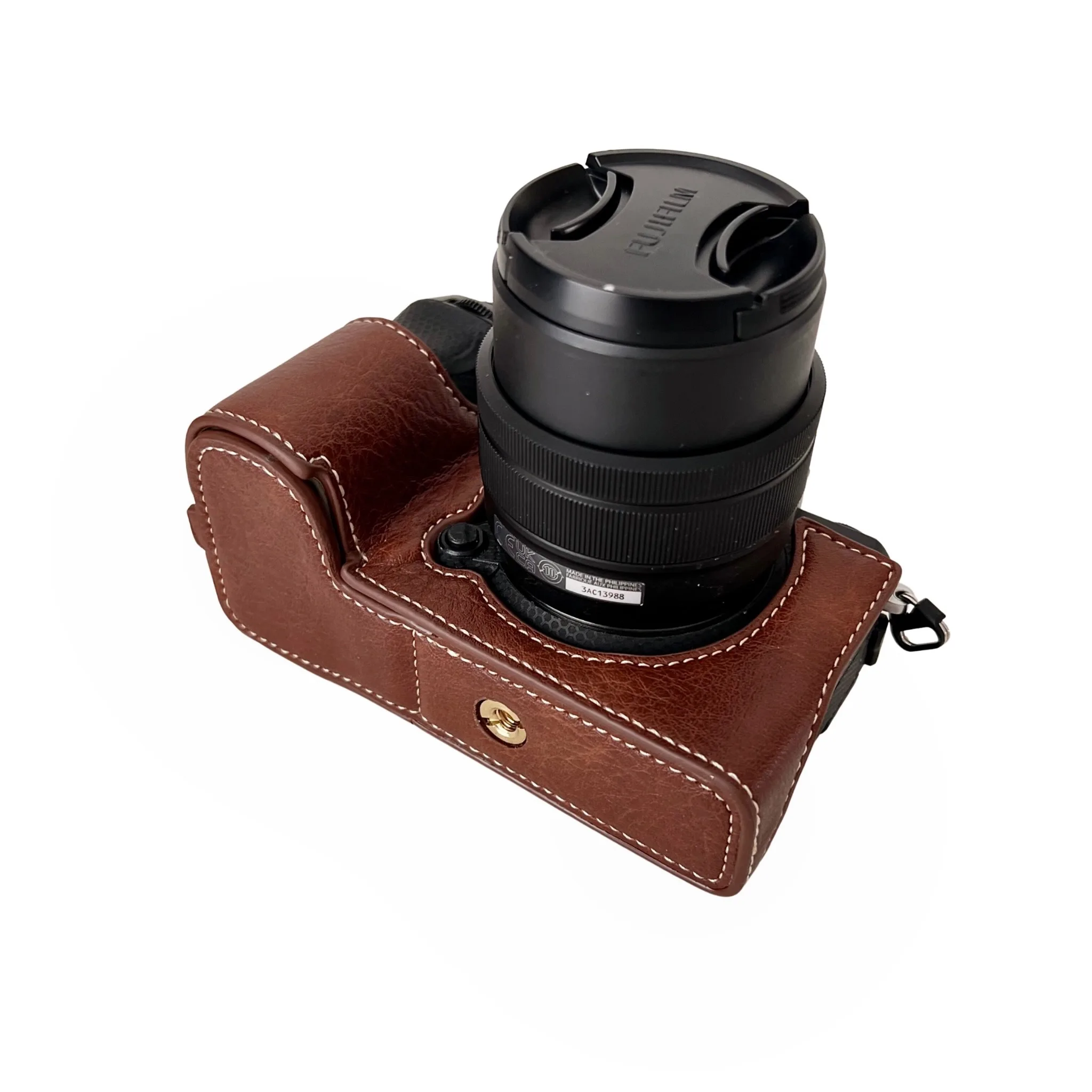 Buffalo Patroon PU Lederen Case Camera Video Tas Half Body Base voor Fujifilm X-S20 Fuji XS20 Beschermende Opening Bottom Cover
