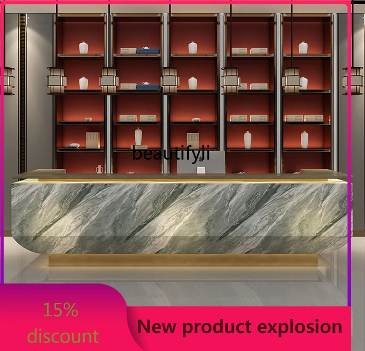 

zzGCompany Front Desk Hotel Club Reception Desk Marble Paint Cashier Beauty Salon Marble Bar Counter