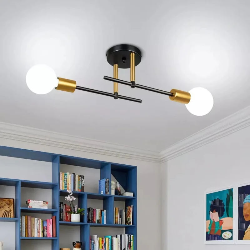 Nordic Simple Living Room Ceiling Light 2 Lamps Modern Long Iron Arm Ceiling Light for Bedroom Dining Room Kitchen E27 AC85-265v