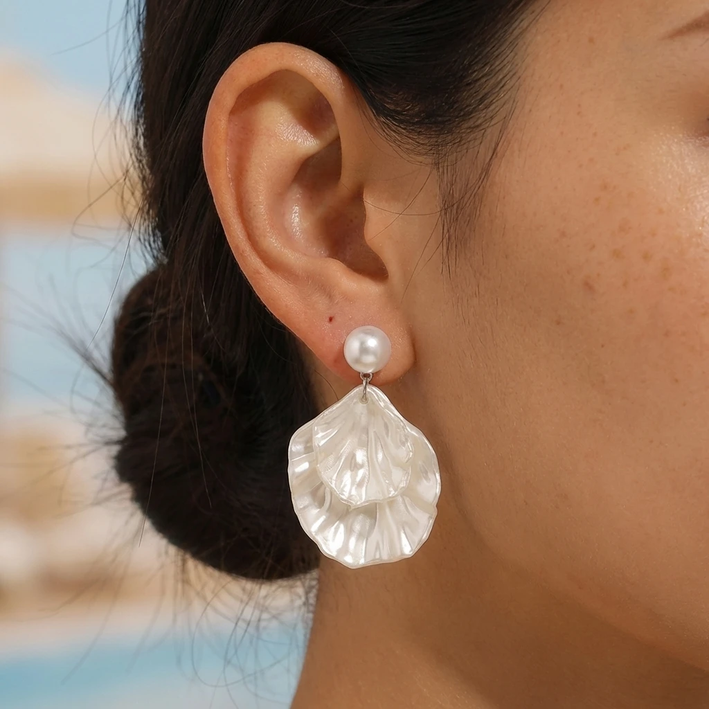 Women's Mermaidcore White Shell Drop Earrings