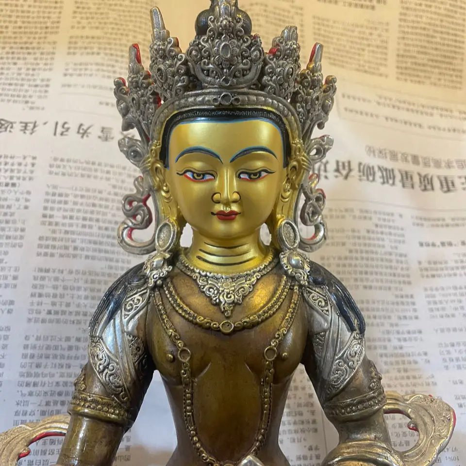 Jizang Bodhisattva height 30 cm Tibetan Buddha statue tantra pure copper slipping silver, home offering ornament pure copper