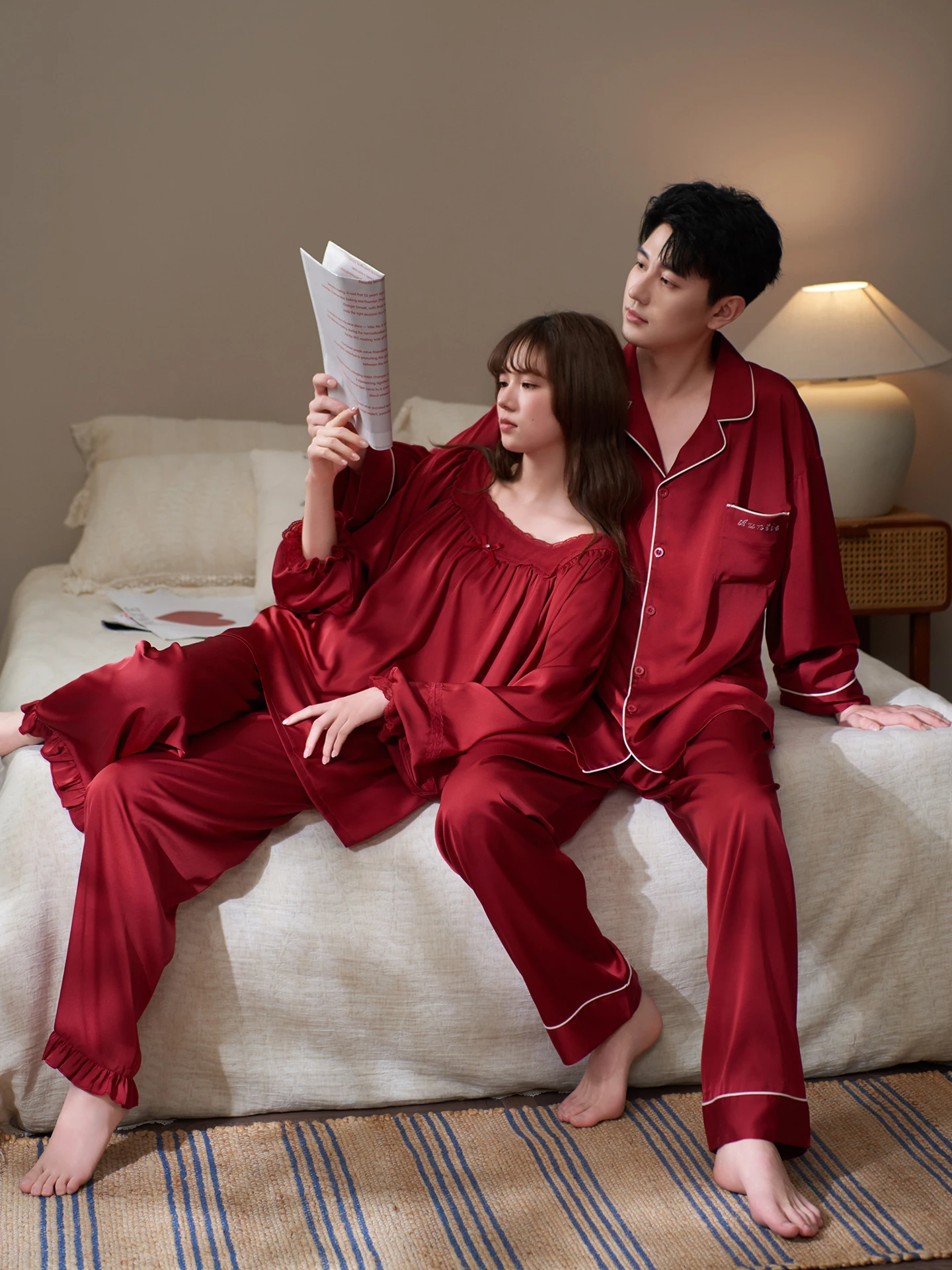 nouveau-pyjama-de-couple-mark-princ-en-soie-rouge-de-luxe-leger-vetements-d'interieur-printemps-ete-coupe-ample-manches-longues-col-rond
